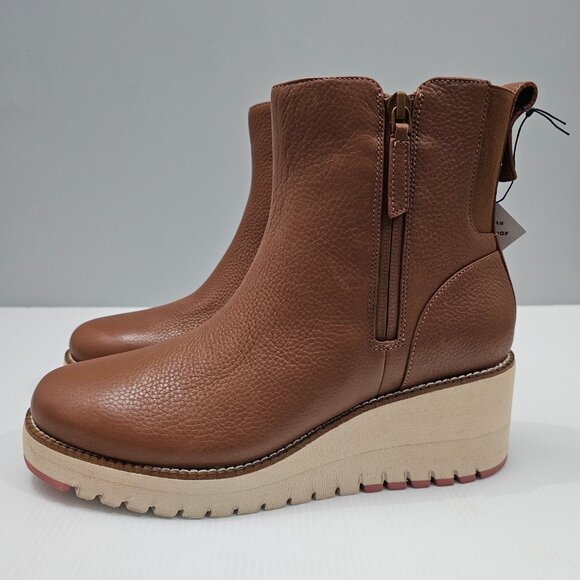 NEW Cole Haan Zerogrand City Ankle Bootie Wedge Waterproof Tan Leather Size 8.5